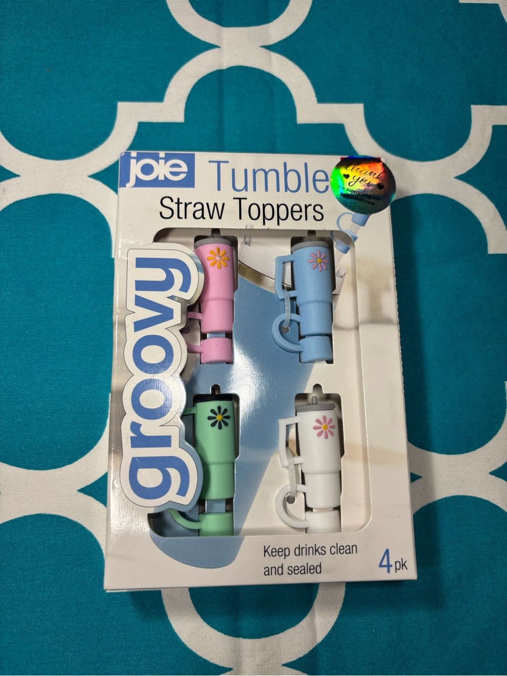 New Joie Groovy Tumbler Straw Toppers - Pastel Pink, Blue, Green, White